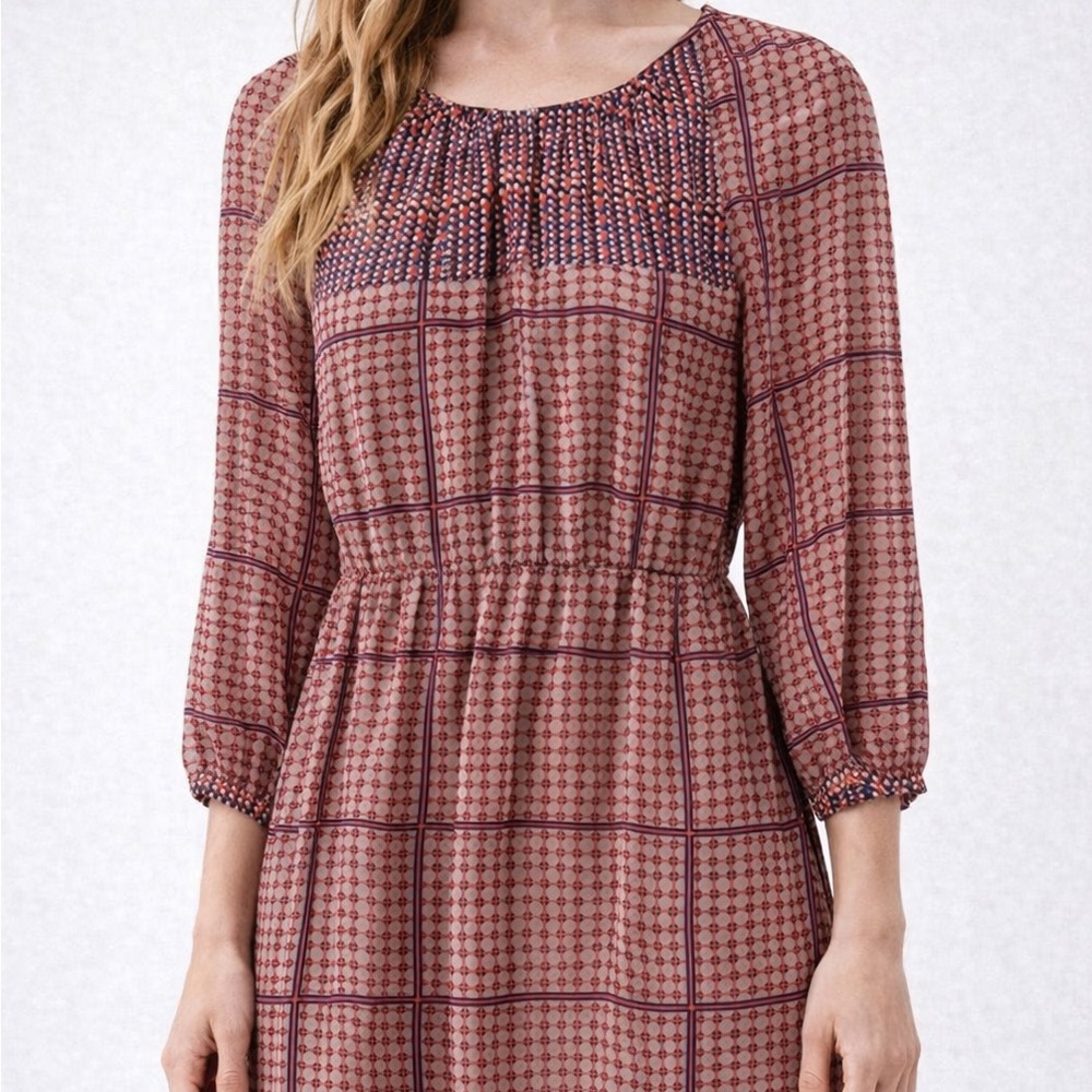 Madewell Retrogrid 100% Silk Long Sleeve Mini Dress 0